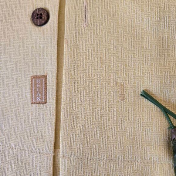 Tommy Bahama Mens Jacquard 100% Silk Button Up Tropical Shirt Pale Yellow Medium - Picture 10 of 12
